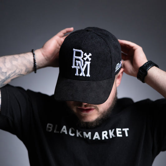 BxM Black Corduroy Suede Cap - BlackMarketLabs.com